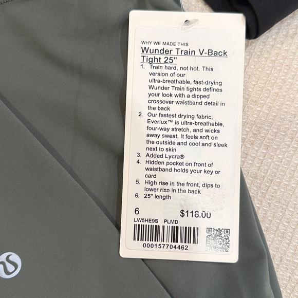 NWT Lululemon Wunder Train V-Back Leggings 25”-Size 6 - Picture 7 of 7